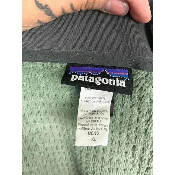 VTG Patagonia Green Deep Pile Fleece Full Jacket XL Mens Outdoor Zipped Pockets - Picture 4 of 16